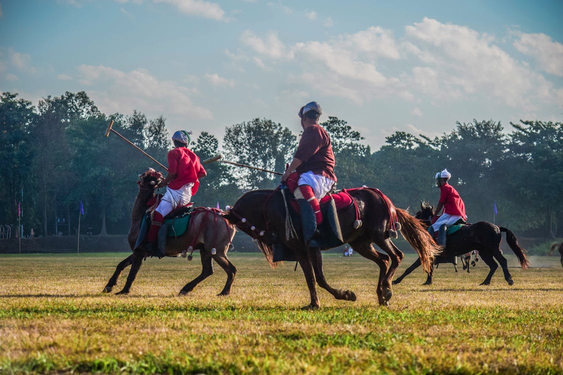 Title: Polo: Men Galloping Towards Victory on the Field