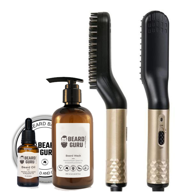 Pro Beard Straightener Package with Australian Beard oil, Balm and Beard Wash